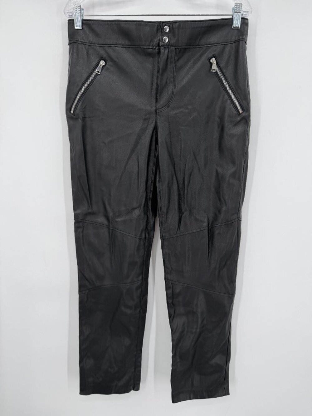 Zara Women's The Biker Black Faux Leather Moto Pants Size 8 Ankle Zip Slim Leg